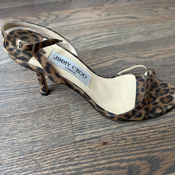 Jimmy Choo Suede Leopard Print Slingback Sandals - Picture 3 of 7